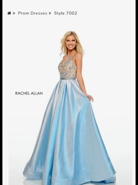 Rachel Allan Light Blue Beaded Ball Gown